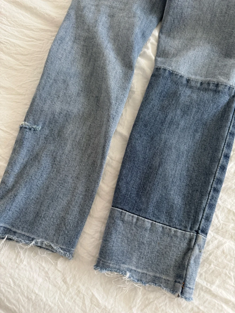 Free People Patchwork Skinny Ankle Jeans Raw Hem Colorblock Denim Size 25